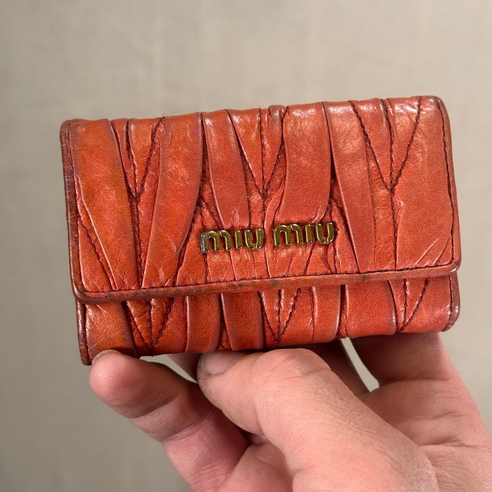 Miu Miu Matelasse Leather 6-Ring Key Holder Wallet Orange Terracotta